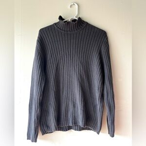 Vintage Structure Charcoal Gray Ribbed Knit Mens Sweater